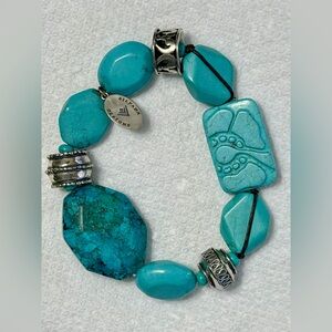 B2162 Retired Silpada Turquoise, Sterling Silver, Magnasite Stretch bracelet